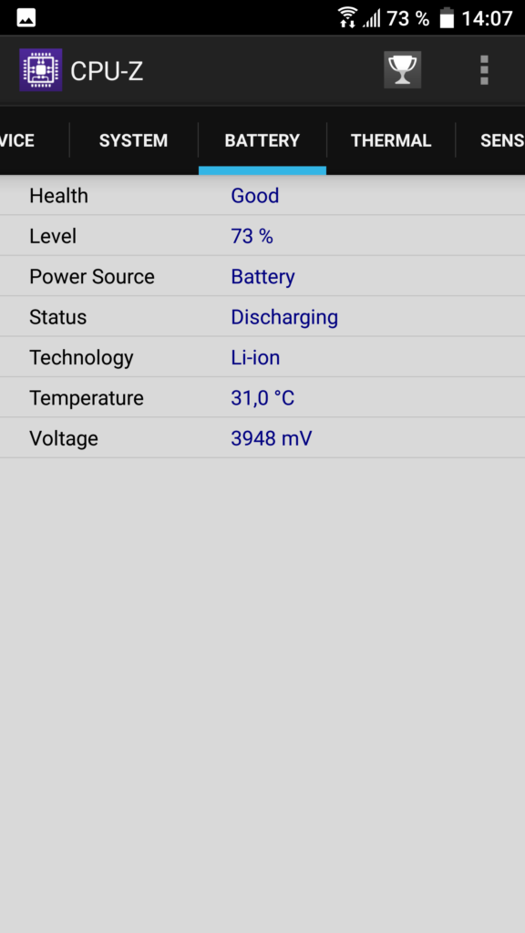 CPU-Z vérifier état de la batterie Samsung.